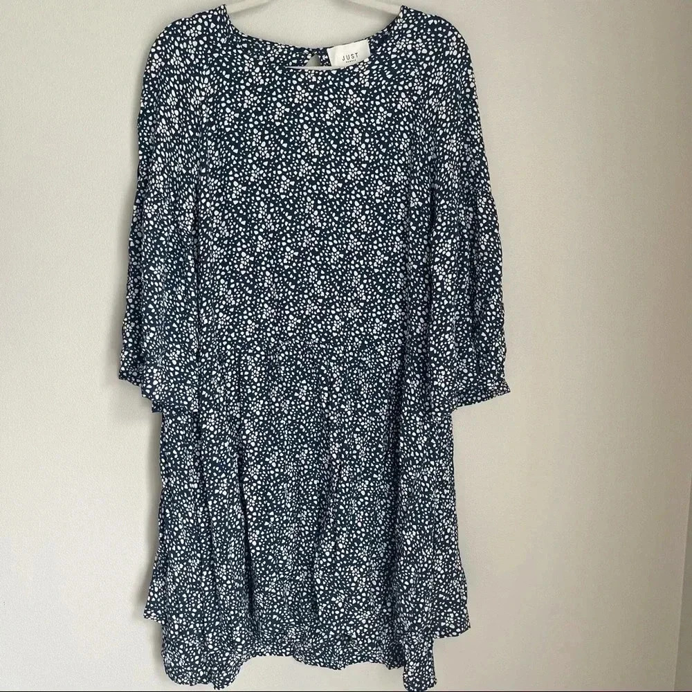 Just Female Anthro Blue Cream Spotted Dress S - Picture 1 of 8